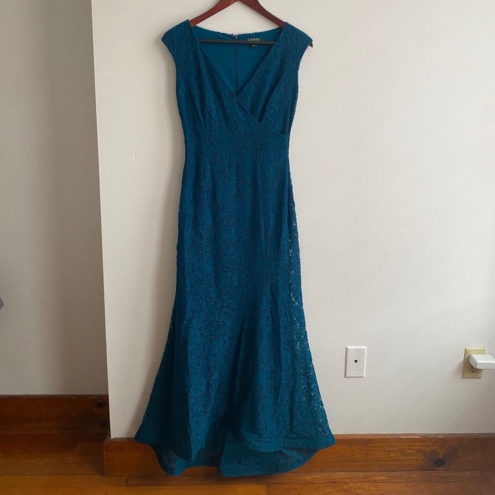 Lauren Ralph Lauren Teal Lace Gown, Size 2